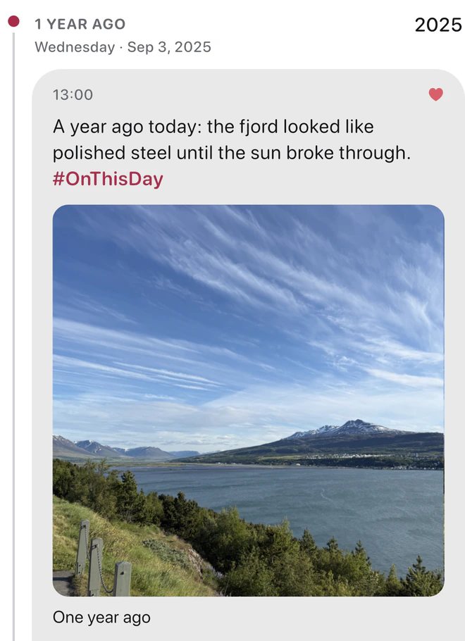 Erinnerung an einen Fotoeintrag vom gleichen Datum vor einem Jahr