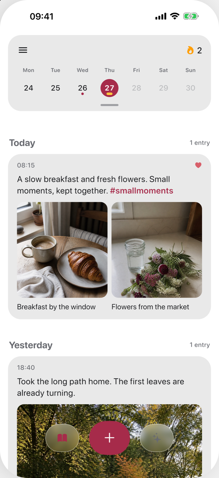 Real DayJar timeline with a demo entry